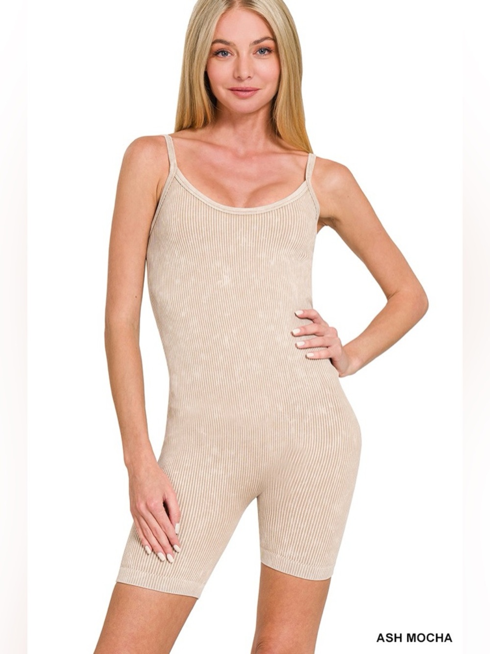 Zenana Stone Washed Ribbed Seamless Romper